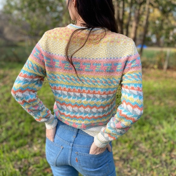 Vintage 80s pastel coquette preppy girly geometric crewneck sweater - Picture 7 of 7
